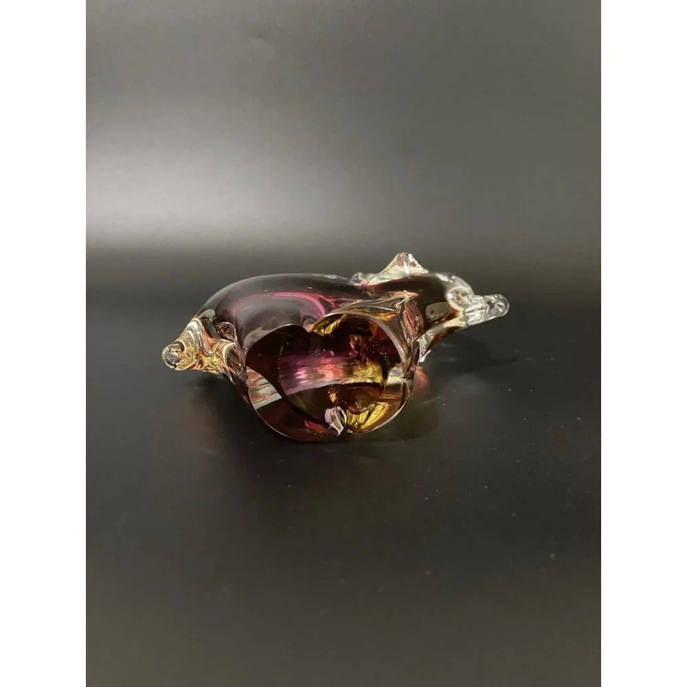 Clear Glass Elephant Figurine Paperweight Purple & Amber Collector 6